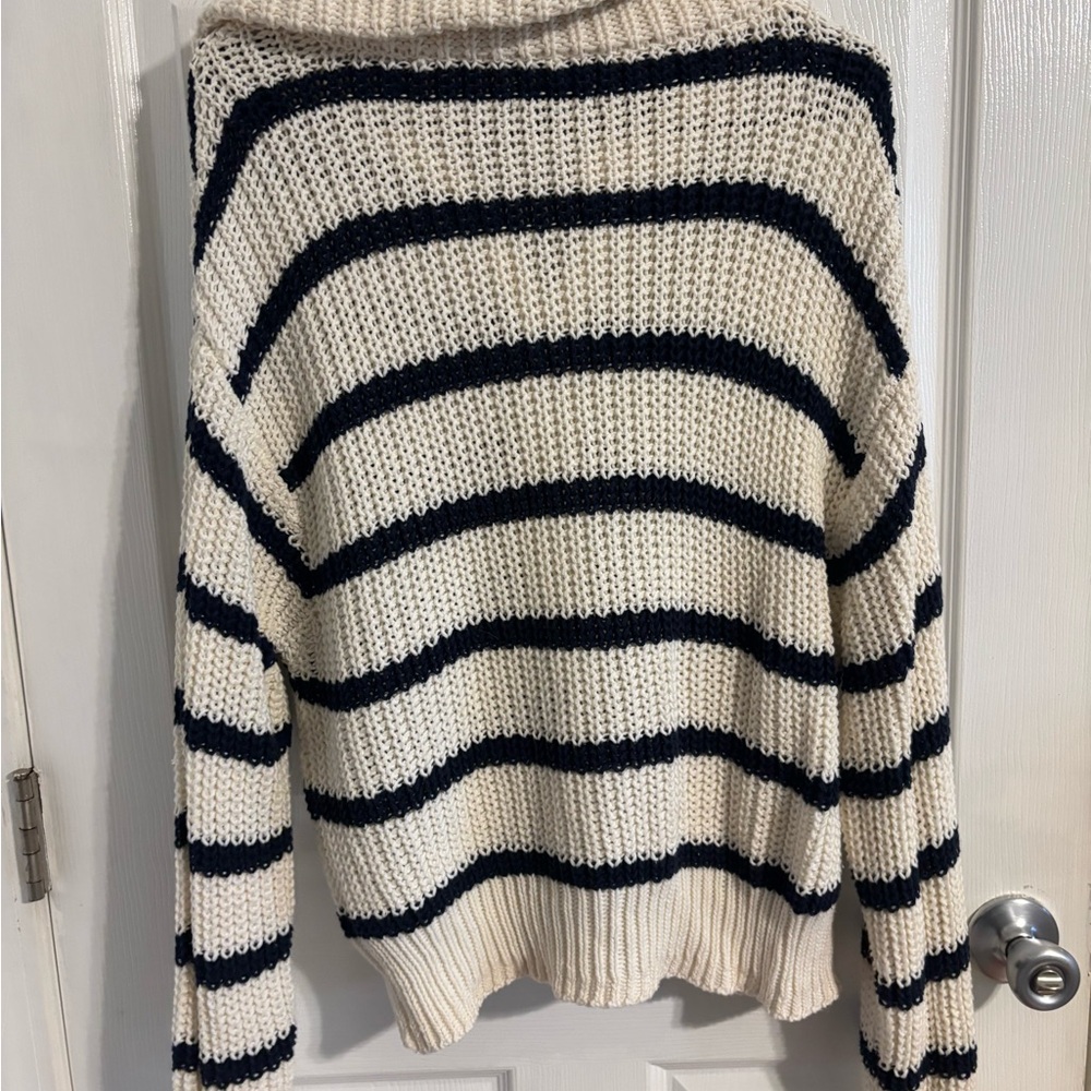 American Eagle Outfitters Navy and Cream Striped Sweater